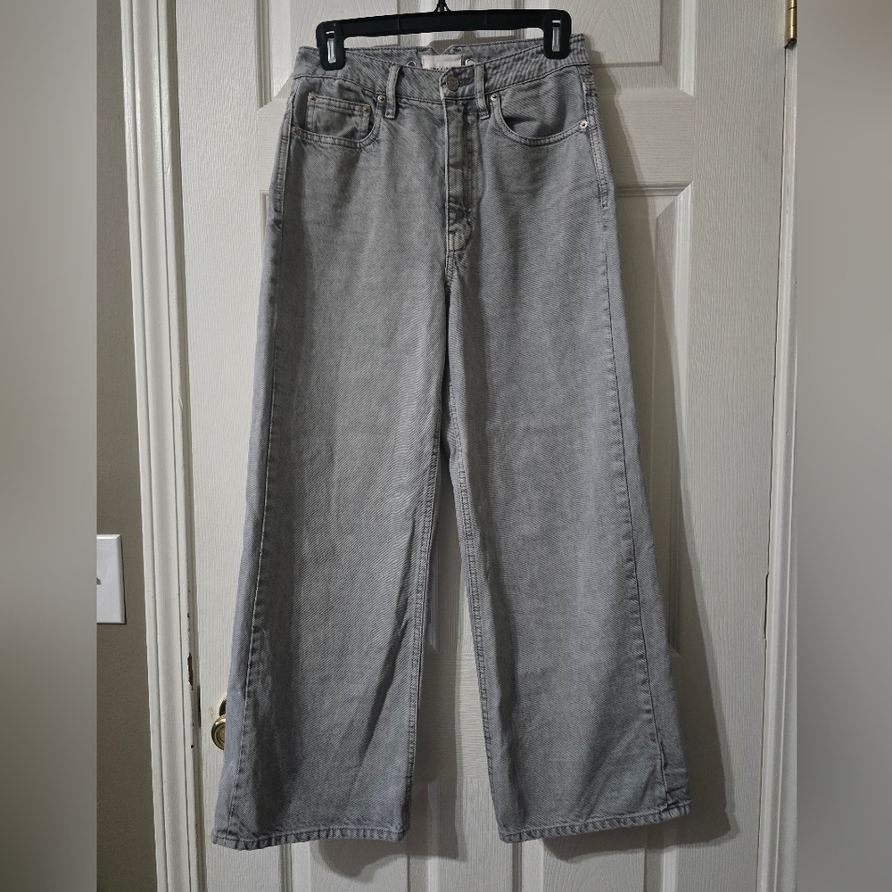Unpublished + Anthropologie Noemi Wide Leg High Waist Cropped Jeans in Dove, EUC